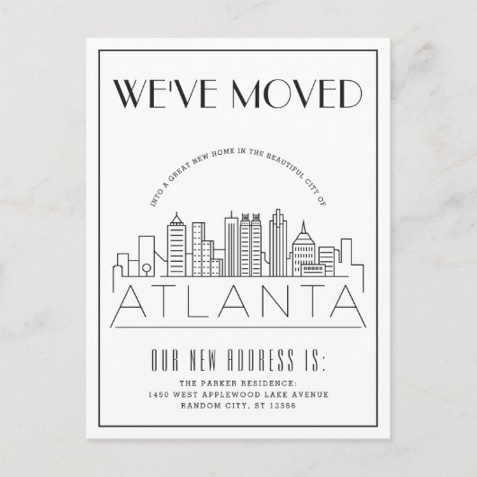 Atlanta | Moderne Deco Stad | Adres Gewijzigd Aankondigingskaart (Voorkant)