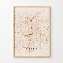 Atlanta Print Georgia Stad Kaart Muurkunst Poster