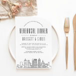 Atlanta Rehearsal Dinner | Uitnodiging van de City<br><div class="desc">Een unieke repetitie diner uitnodiging voor een huwelijk vindt plaats in de prachtige stad Atlanta, Georgia. Deze uitnodiging bevat een gestileerde illustratie van de unieke skyline van de stad. Dit wordt gevolgd door uw repetitie diner informatie in een bijpassende open-line stijl. Aan de achterkant van de uitnodiging zit een diepe...</div>