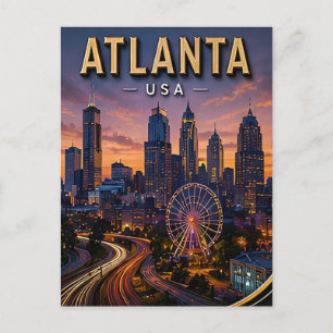 Atlanta Reizen Skyline en Centennial Park Briefkaart