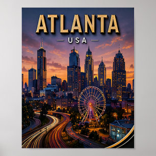 Atlanta Reizen Skyline en Centennial Park Poster