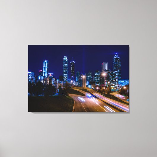 Atlanta Silhouet 's Nachts Canvas Afdruk (Voorkant)