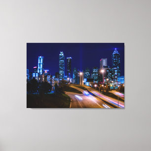 Atlanta Silhouet 's Nachts Canvas Afdruk