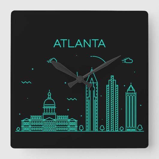 Atlanta silhouet vierkante klok (Voorkant)