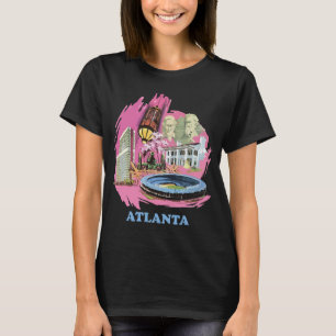 Atlanta Silhouette Roze Perzik Retro Reis T-shirt
