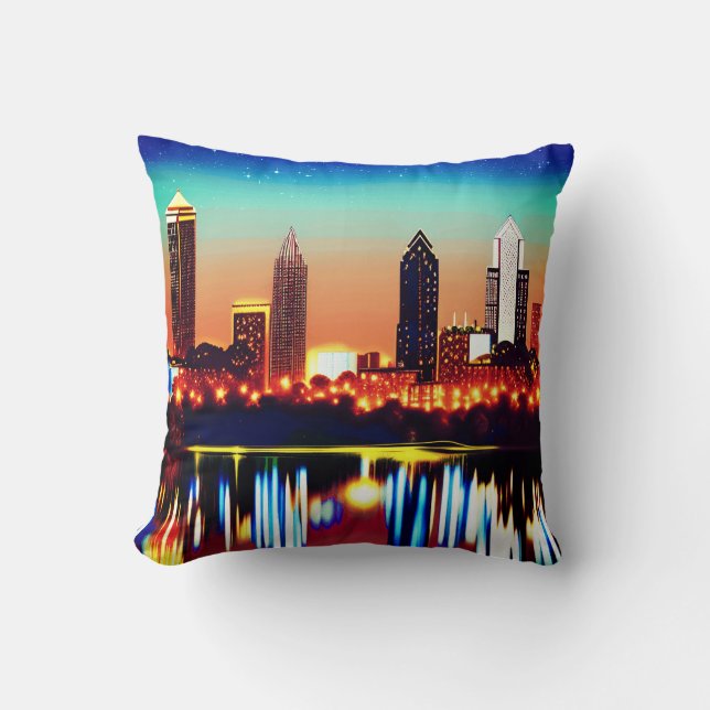 Atlanta Silhouette 's Nachts met Reflecties Kussen (Voorkant)
