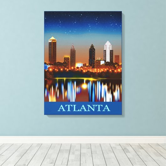 Atlanta Skyline bij nacht met Reflecties Canvas Afdruk (Insitu (Houten vloer))