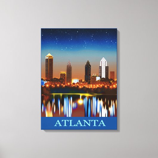 Atlanta Skyline bij nacht met Reflecties Canvas Afdruk (Voorkant)