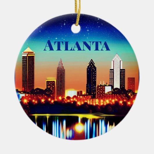 Atlanta Skyline bij nacht met Reflecties Keramisch Ornament (Voorkant)