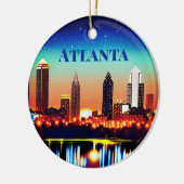 Atlanta Skyline bij nacht met Reflecties Keramisch Ornament (Links)