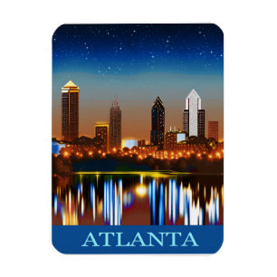 Atlanta Skyline bij nacht met Reflecties Magneet