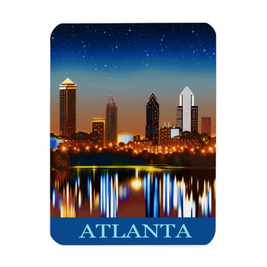 Atlanta Skyline bij nacht met Reflecties Magneet (Verticaal)