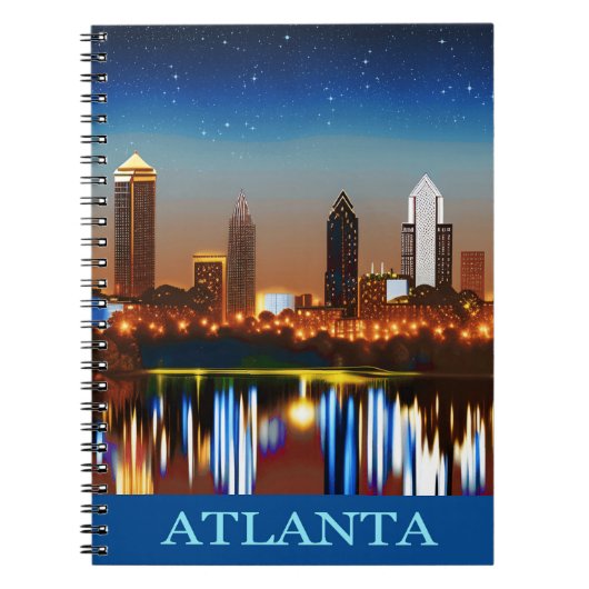 Atlanta Skyline bij nacht met Reflecties Notitieboek (Voorkant)