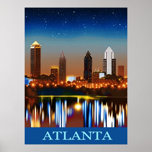 Atlanta Skyline bij nacht met Reflecties Poster (Voorkant)