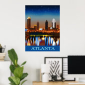 Atlanta Skyline bij nacht met Reflecties Poster (Thuiskantoor)