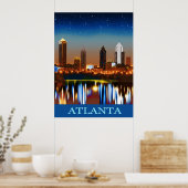 Atlanta Skyline bij nacht met Reflecties Poster (Keuken)