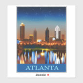 Atlanta Skyline bij nacht met Reflecties Sticker (Vel)