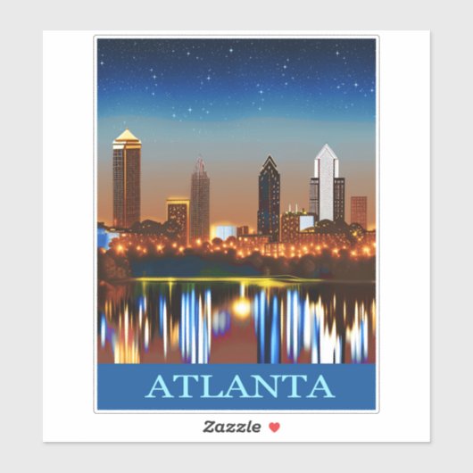 Atlanta Skyline bij nacht met Reflecties Sticker (Vel)
