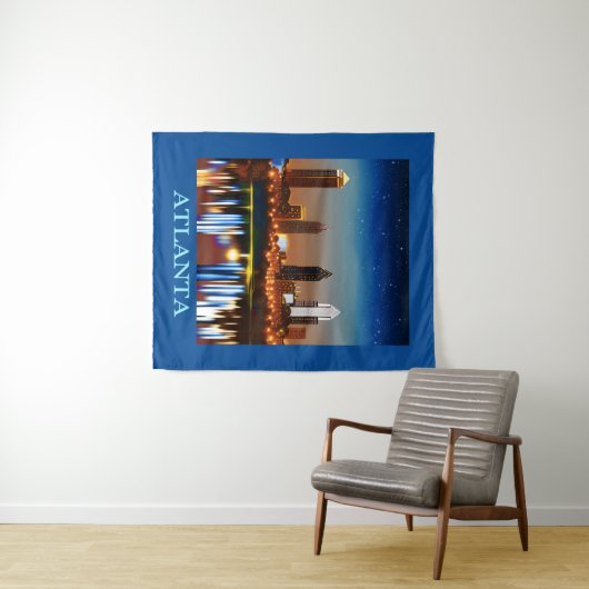 Atlanta Skyline bij nacht met Reflecties Wandkleed (In Situ (horizontaal))