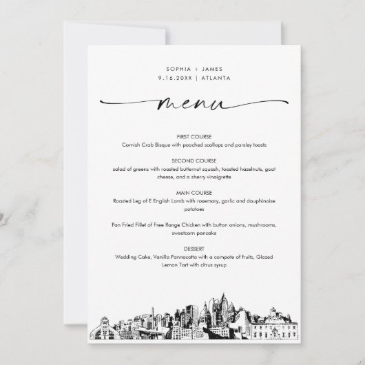 Atlanta Skyline bruiloft diner menu Kaart 5x7 (Voorkant)
