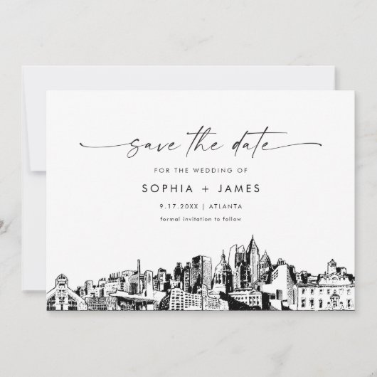 Atlanta Skyline Bruiloft Save the Date Kaart (Voorkant)