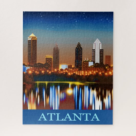 Atlanta Skyline by Night with Reflections Jigzaag  Legpuzzel (Verticaal)