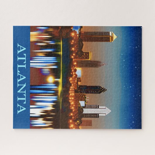 Atlanta Skyline by Night with Reflections Jigzaag Legpuzzel (Horizontaal)