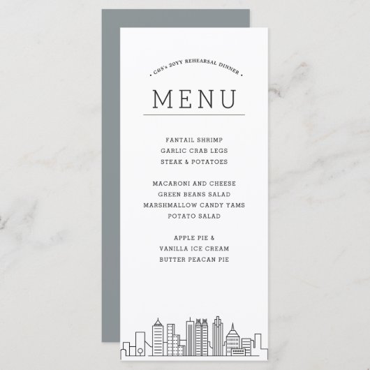 Atlanta Skyline | Huwelijksevenement Diner Menu (Voorkant / Achterkant)