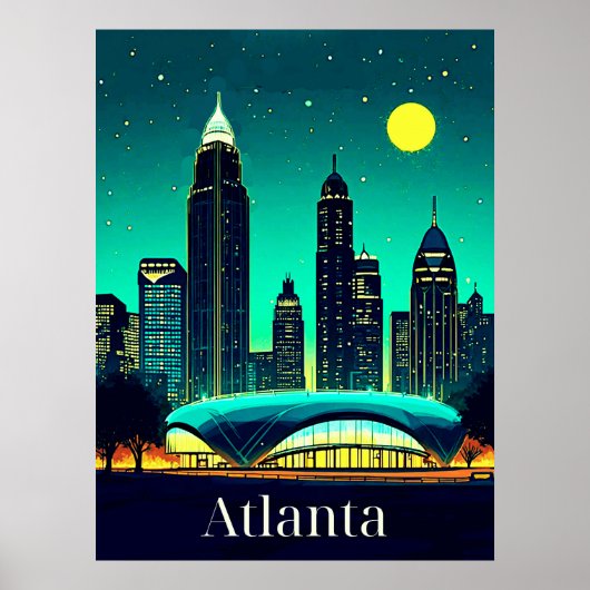 Atlanta Skyline onder een Sterrennacht Sky Poster (Voorkant)