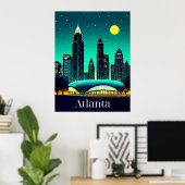 Atlanta Skyline onder een Sterrennacht Sky Poster (Thuiskantoor)