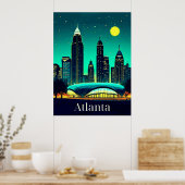 Atlanta Skyline onder een Sterrennacht Sky Poster (Keuken)