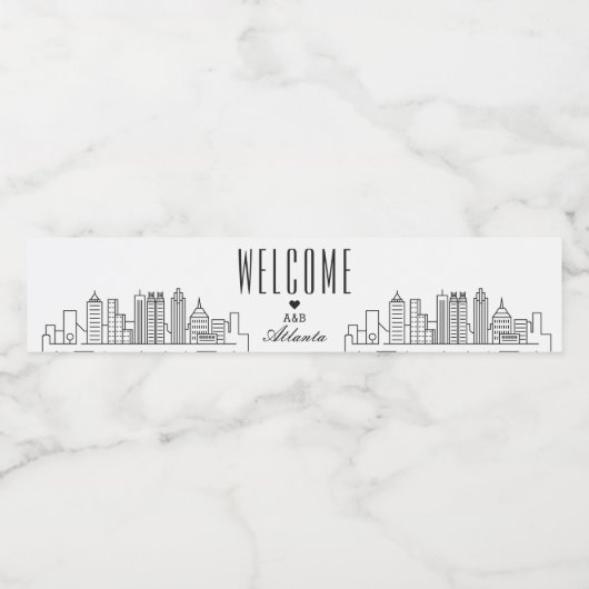 Atlanta Skyline | Welkomstbericht Waterfles Etiket (Enkel label)