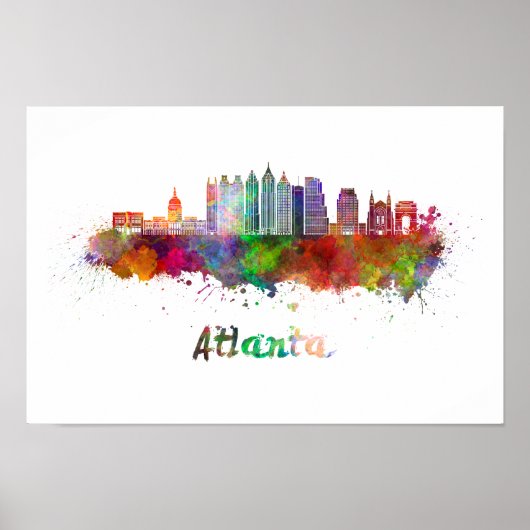 Atlanta V2 skyline in waterverf Poster (Voorkant)