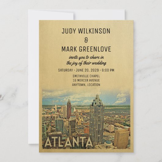 Atlanta Wedding Invitation Georgia Kaart (Voorkant)