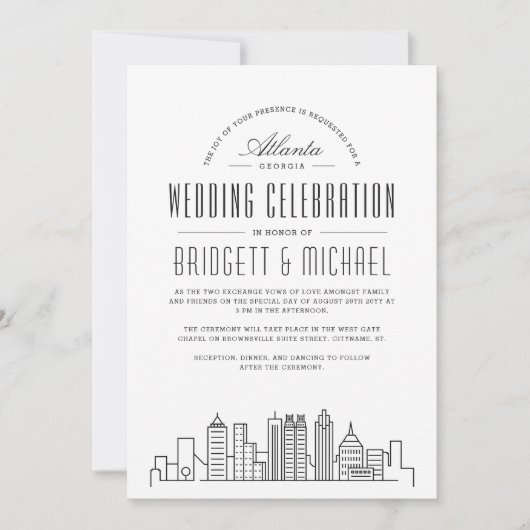 Atlanta Wedding | Moderne Deco Skyline Kaart (Voorkant)