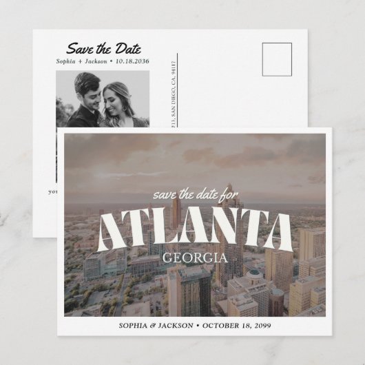 Atlanta Wedding Save the Date Downtown Retro Briefkaart (Voorkant / Achterkant)