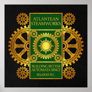 Atlantean Steamworks - Gold en groen op zwart Poster