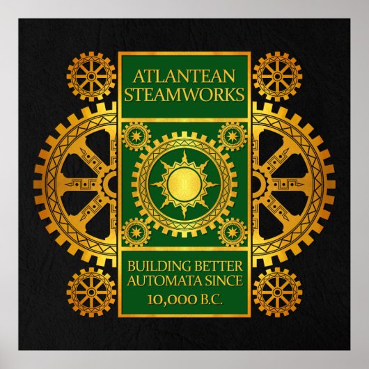 Atlantean Steamworks - Gold en groen op zwart Poster (Voorkant)