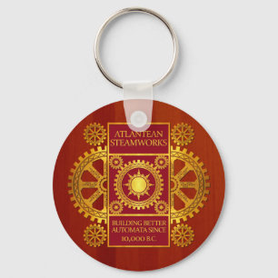 Atlantean Steamworks - Gold & Red op Cherrywood Sleutelhanger