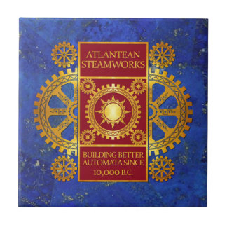 Atlantean Steamworks - Gold & Red op Lapis Lazuli Tegeltje