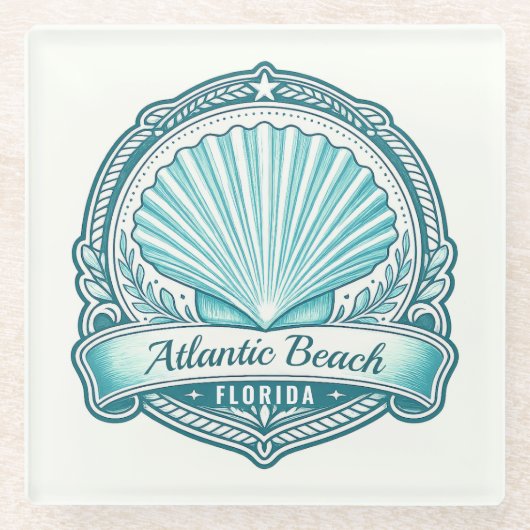 Atlantic Beach FL Kustschelp Embleem Glazen Onderzetter (Voorkant)