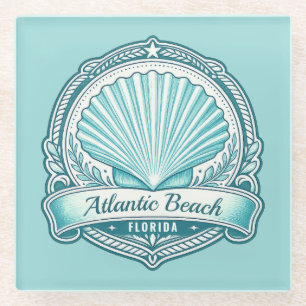 Atlantic Beach FL Kustschelp Embleem Glazen Onderzetter
