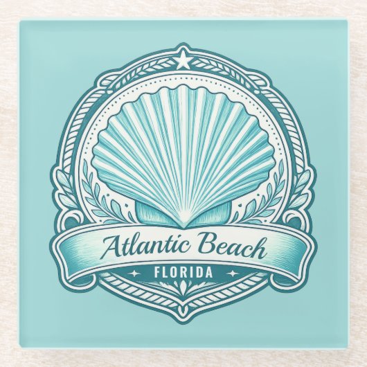 Atlantic Beach FL Kustschelp Embleem Glazen Onderzetter (Voorkant)