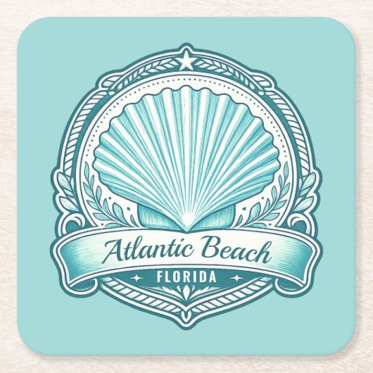 Atlantic Beach FL Kustschelp Embleem Kartonnen Onderzetters (Voorkant)