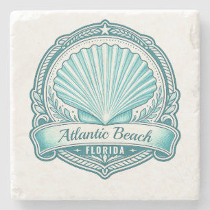 Atlantic Beach FL Kustschelp Embleem Stenen Onderzetter