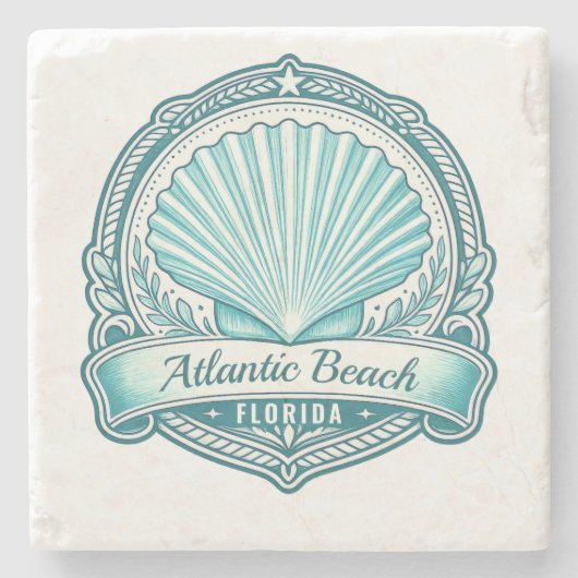 Atlantic Beach FL Kustschelp Embleem Stenen Onderzetter (Voorkant)