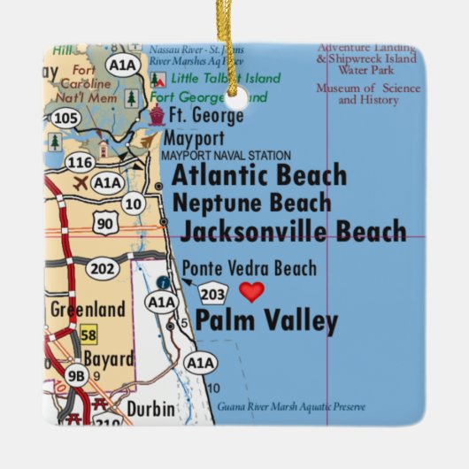 Atlantic Beach Florida Map Keramisch Ornament (Voorkant)