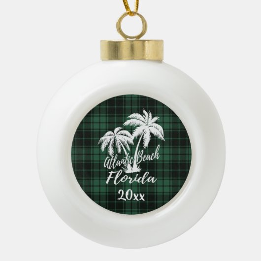 Atlantic Beach Florida Palm Tree Green Keramische Bal Ornament (Voorkant)