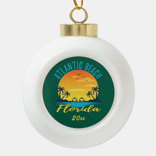 Atlantic Beach Florida Palm Trees Sunset Keramische Bal Ornament (Voorkant)