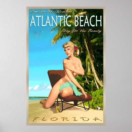 Atlantic Beach Florida Retro Reisposter Speld U Poster (Voorkant)